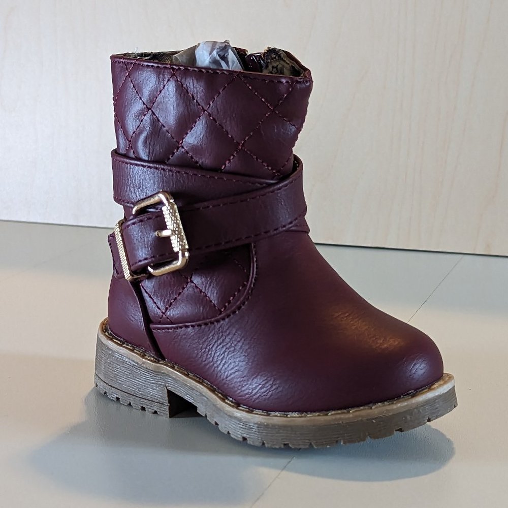 Blueberry Toddler Girl Quilted Faux Leather w/ Golden Buckle - Burgundy